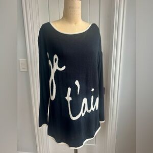 Catherine Malandrino Navy Blue and Cream Script Long Sleeve Sweater Size M